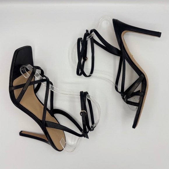 Veronica Beard Abriella Black Leather Strappy Sandals Ankle Wrap Square Toe 10 M - Picture 10 of 16